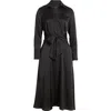 Tahari Asl Long Sleeve Hammered Satin Wrap Front Shirtdress In Black
