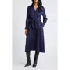 Tahari Asl Long Sleeve Hammered Satin Wrap Front Shirtdress In Navy