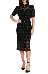 Tahari Asl Metallic Lace & Velvet Shirtdress In Black