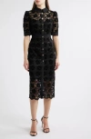 Tahari Asl Metallic Lace Midi Shirtdress In Black