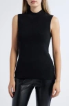 Tahari Asl Metallic Sleeveless Mock Neck Sweater In Black