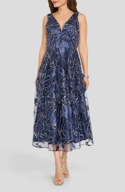 Tahari Asl Metallic Soutache Sleeveless Midi Dress In Multi