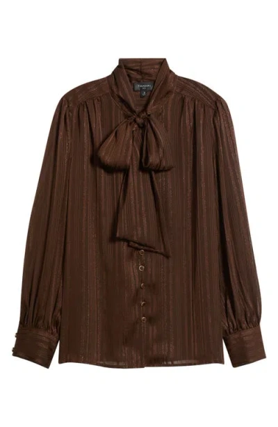 Tahari Asl Metallic Stripe Chiffon Top In Yellow
