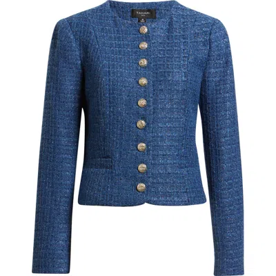 Tahari Asl Plus Size Boucle-knit Collarless Jacket In Blue
