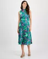 Tahari Asl Midi Dress Women's Jade Rose Print Lined Sleeveless Mock Neck Fts1429 In Animal Print