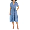 Tahari Asl Womens Printed Satin Midi Dress In Blue