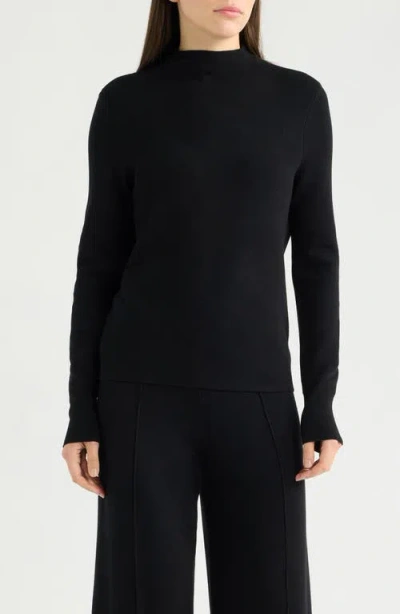 Tahari Asl Mock Neck Long Sleeve Sweater In Black