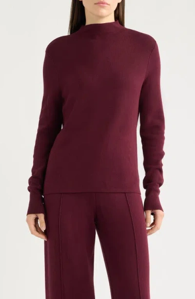 Tahari Asl Mock Neck Long Sleeve Sweater In Cranberry