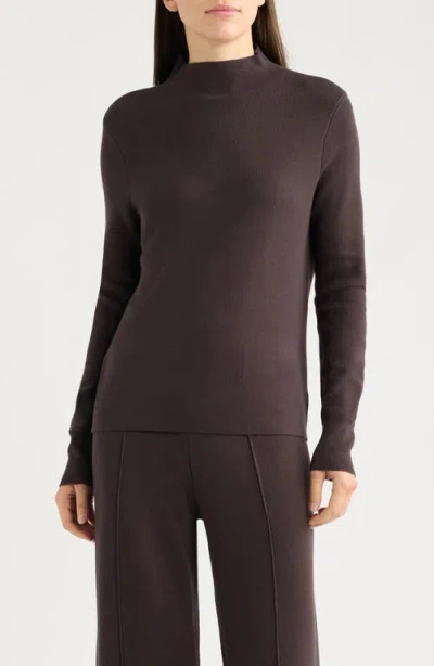 Tahari Asl Mock Neck Long Sleeve Sweater In Espresso