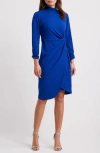 Tahari Asl Mock Neck Side Twist Sheath Dress In Cobalt