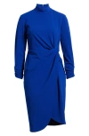 Tahari Asl Mock Neck Side Twist Sheath Dress In Blue