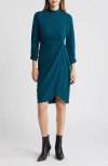 Tahari Asl Mock Neck Side Twist Sheath Dress In Green