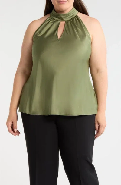 Tahari Asl Plus Size Tie-mock-neck Sleeveless Blouse In Green