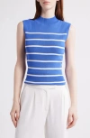 Tahari Asl Stripe Sleeveless Mock Neck Sweater
