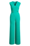 Tahari Asl Notched Neck Sleeveless Jumpsuit In Jade
