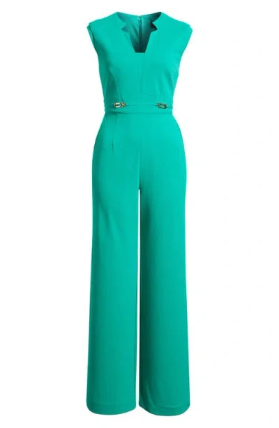 Tahari Asl Notched Neck Sleeveless Jumpsuit In Jade