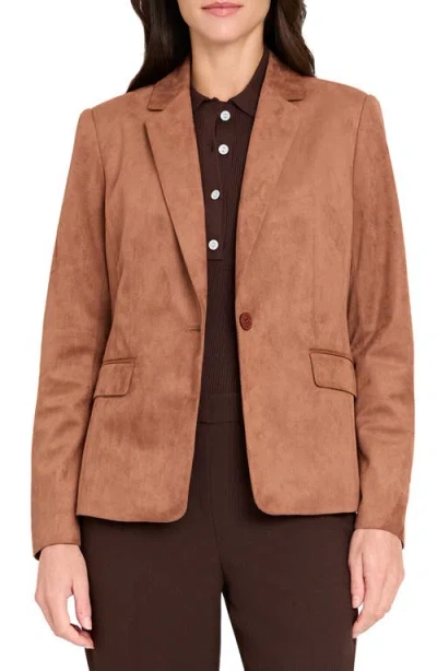 Tahari Asl One-button Faux Suede Jacket In Brown