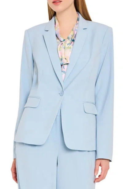 Tahari Asl Womens Notched Collar One Button Blazer Short Sleeve Sweater Pleat Front Wide Leg Pants In Blue