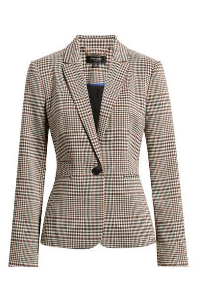 Tahari Asl One-button Plaid Blazer In Brown