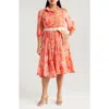 Tahari Asl Paisley Belted Fit & Flare Shirtdress In Coral Paisley