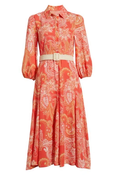 Tahari Asl Women's Paisley Belted Fit & Flare Dress In Coral Paisley