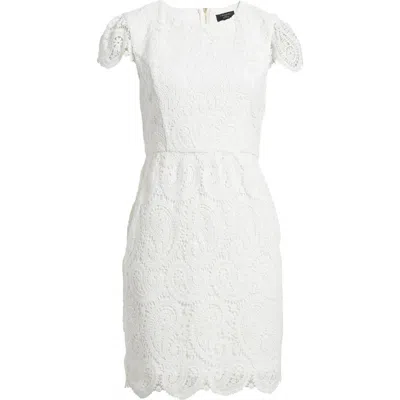 Tahari Asl Paisley Lace Cap Sleeve Sheath Dress In White