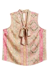 Tahari Asl Plus Size Printed Sleeveless Bow Blouse In Olive Peach