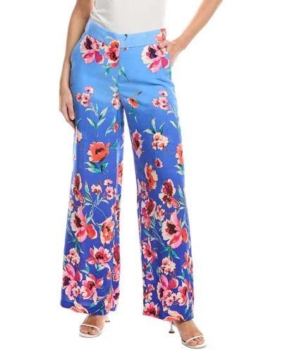 Tahari Asl Floral Wide Leg Pants In Blue