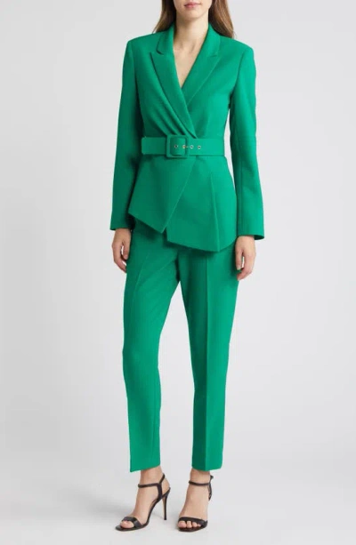 Tahari Asl Peak Lapel Belted Blazer & Trousers Set In Emerald