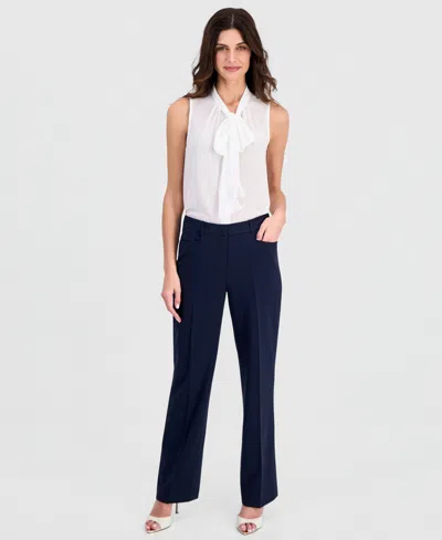 Tahari Asl Petite Bird Eye Mid Rise Pants In Blue