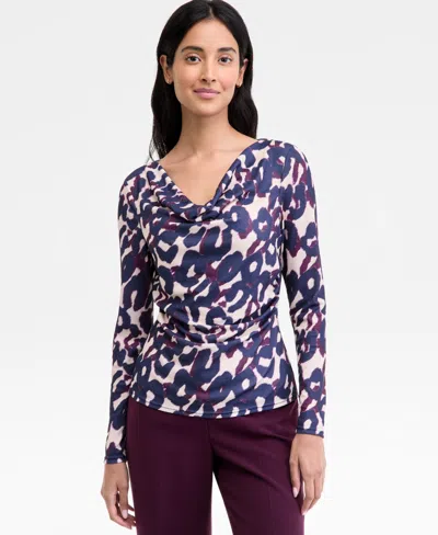 Tahari Asl Petite Cowl-neck Draped-waist Top, Regular & Petite In Blue