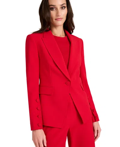 Tahari Asl Petite Cutaway-hem Blazer In Red