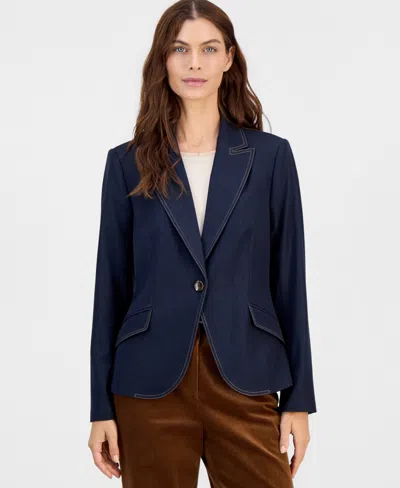 Tahari Asl Petite Denim Single-button Blazer In Blue