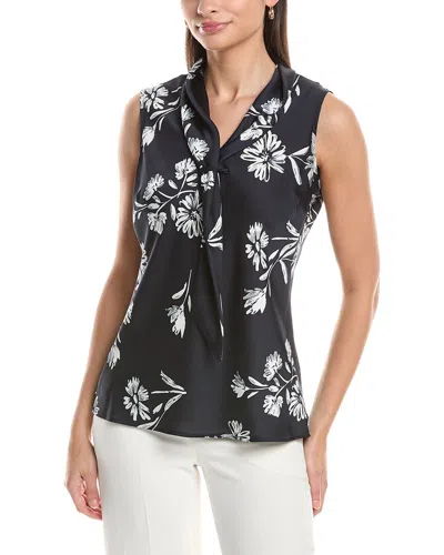 Tahari Asl Petite Hammered Satin Top In Black