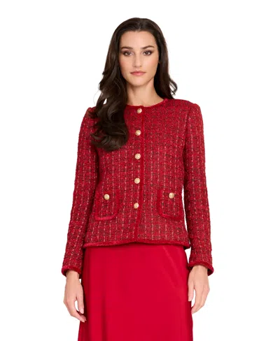 Tahari Asl Petite Long-sleeve Boucle Jacket In Multi