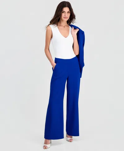 Tahari Asl Petite Mid Rise Wide-leg Pants In Blue