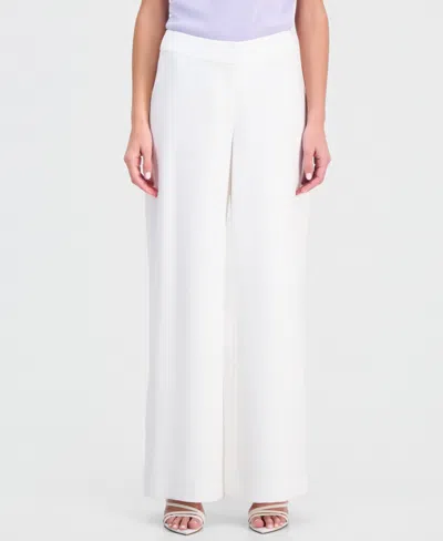 Tahari Asl Petite Mid Rise Wide-leg Pants In White