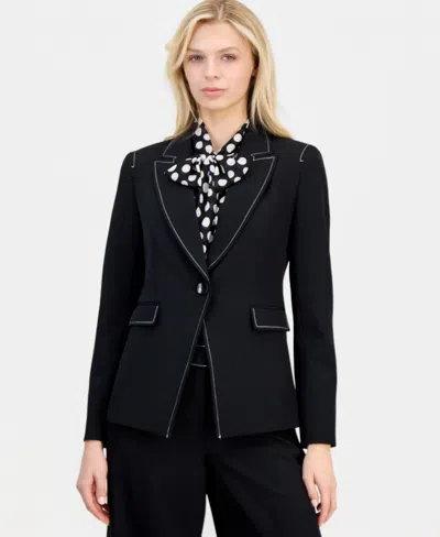 Tahari Asl Petite One-button Blazer In Black