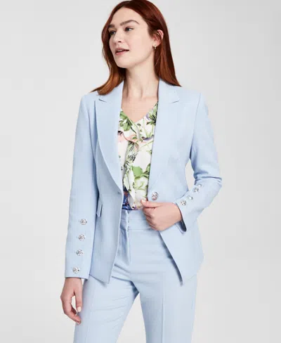 Tahari Asl Petite One-button Blazer In Blue
