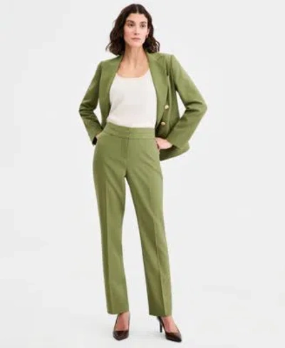 Tahari Asl Petite Peak Lapel Double Breasted Jacket Woven Mid Rise Straight Pants In Green