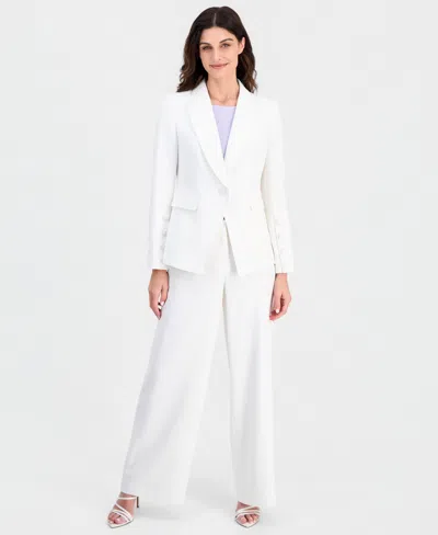 Tahari Asl Petite Peak Lapel One Button Blazer In White