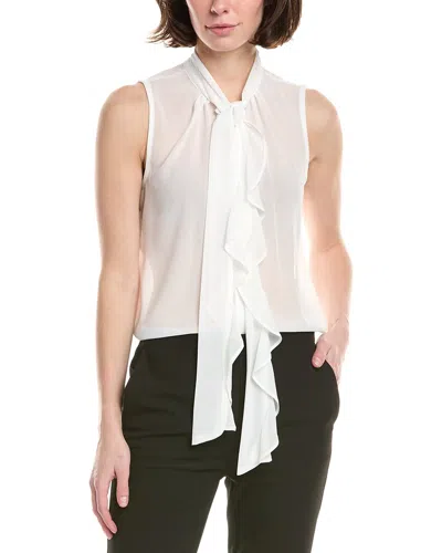 Tahari Asl Petite Pearl Chiffon Blouse In White