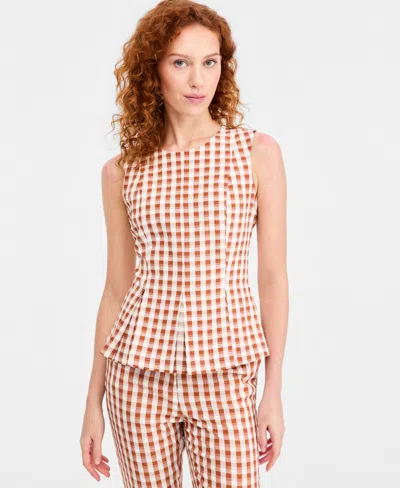 Tahari Asl Petite Peplum Sleeveless Blouse In Animal Print
