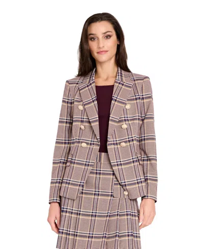 Tahari Asl Petite Plaid Double Breasted Blazer In Multi