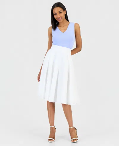 Tahari Asl Petite Pull-on A-line Midi Skirt In White