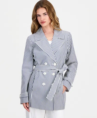 Tahari Asl Petite Seersucker Wrap Jacket In Blue