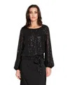 Tahari Asl Petite Sequin Tie-hem Top In Black