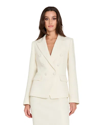 Tahari Asl Petite Sequin Tweed Double-breasted Blazer In White