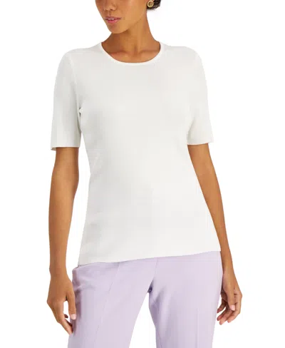 Tahari Asl Petite Short-sleeve Crewneck Sweater In White
