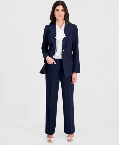 Tahari Asl Petite Shoulder Padded One-button Jacket In Blue